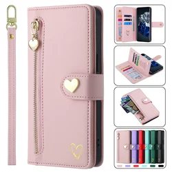 Zipper Cards Solt Wallet Leather Case For huawei P60 Pro P50 P40 P30 Lite P20 Mate 60 50 40 30 20 10 Love Heart Purse Bag Cover