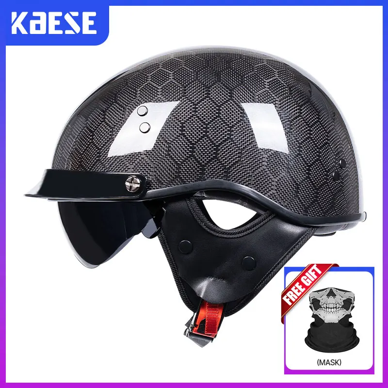 Carbon Fiber Half Face Helmet 3K 12K 1/2 Face Low Profile Motorcycle Helmet for Men Women Moped Scooter DOT Approved Ultra Light