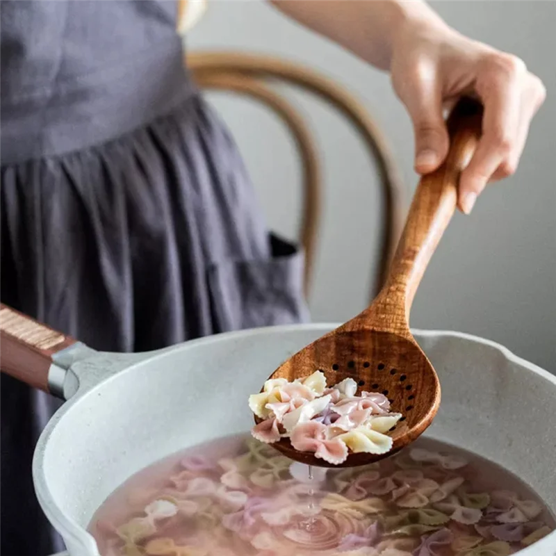 ABUG-Premium Natural Wood Cooking Spoons And Spatulas Set For Non-Stick Kitchen Cookware