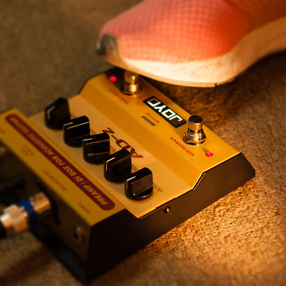 JOYO AD-2 Pedal de efeito de guitarra acústica embutido Dual Band EQ de alta sensibilidade DI Box Effect Pedal de guitarra acústica