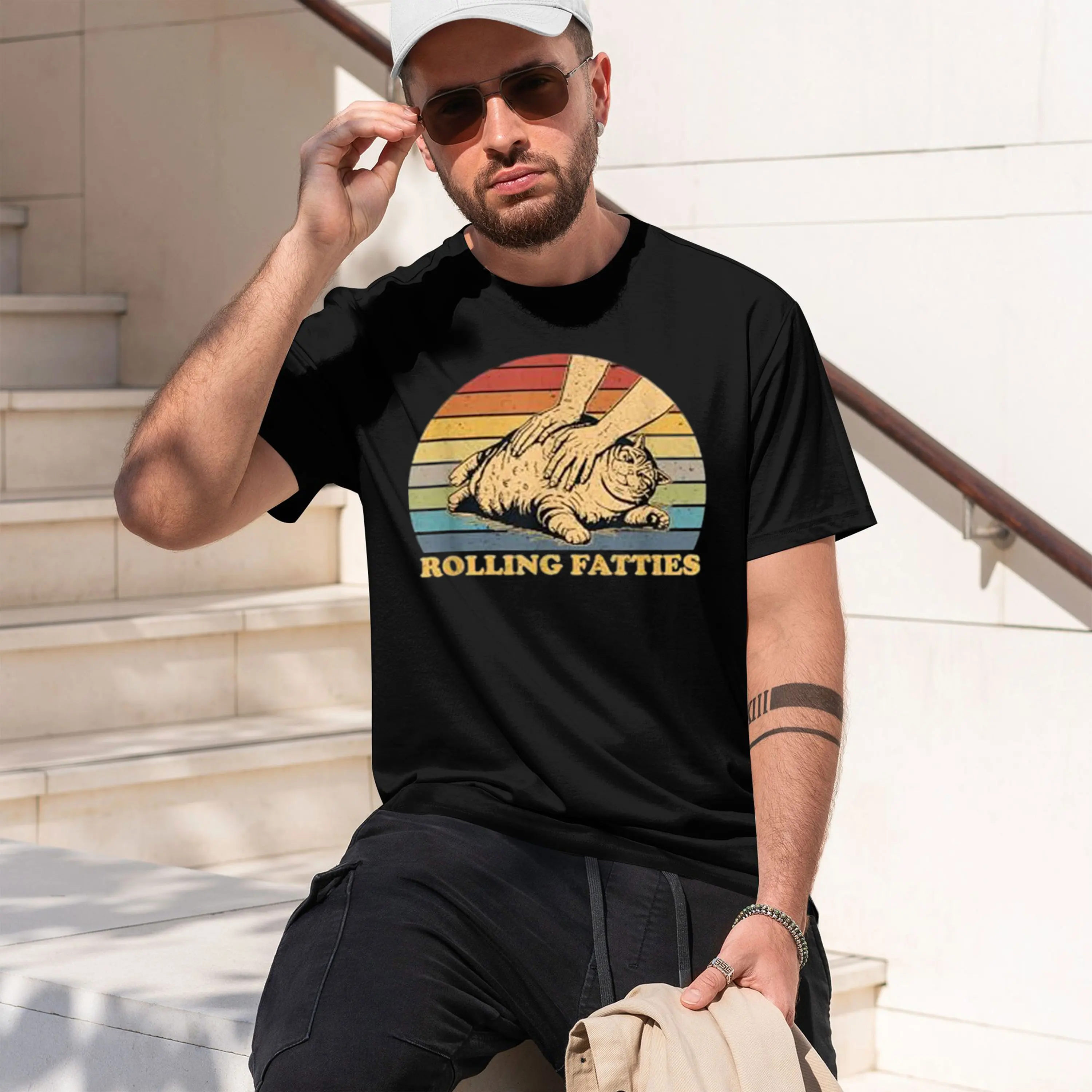 Novo Modelo 2026 Camiseta Divertida com Estampa de Papai Humorístico e Frase 'Rolling Fatties', para Mulheres e Homens Amantes da Moda, Manga Curta