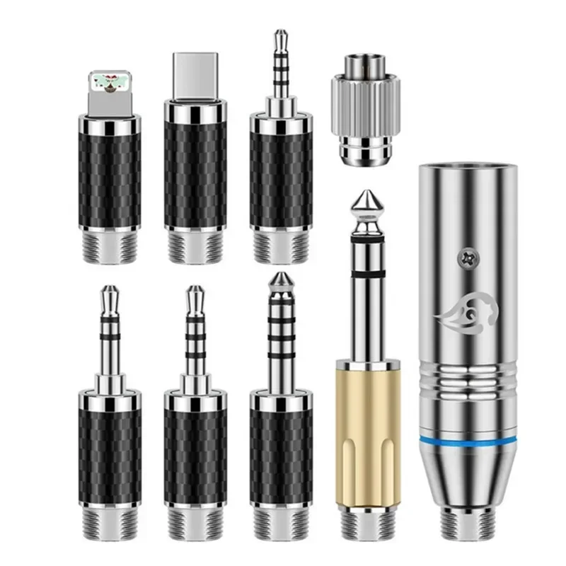 

8 In 1 Multi-Function Headphone Adapter USB C XLR 2.5 3.5 4.4 6.35mm Plug For HiFi Cable Rhodium Copper Self-Locking Connector