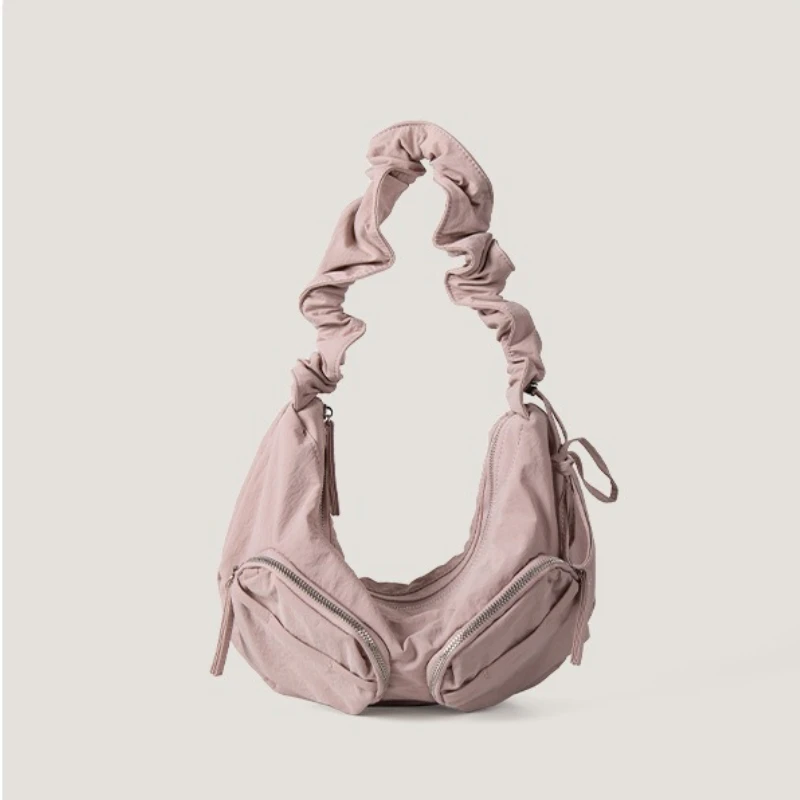 

Korean Version Niche Drawstring Pleated Cloud Bag Versatile Casual Nylon Dumpling Bag Personalized Shoulder Bag