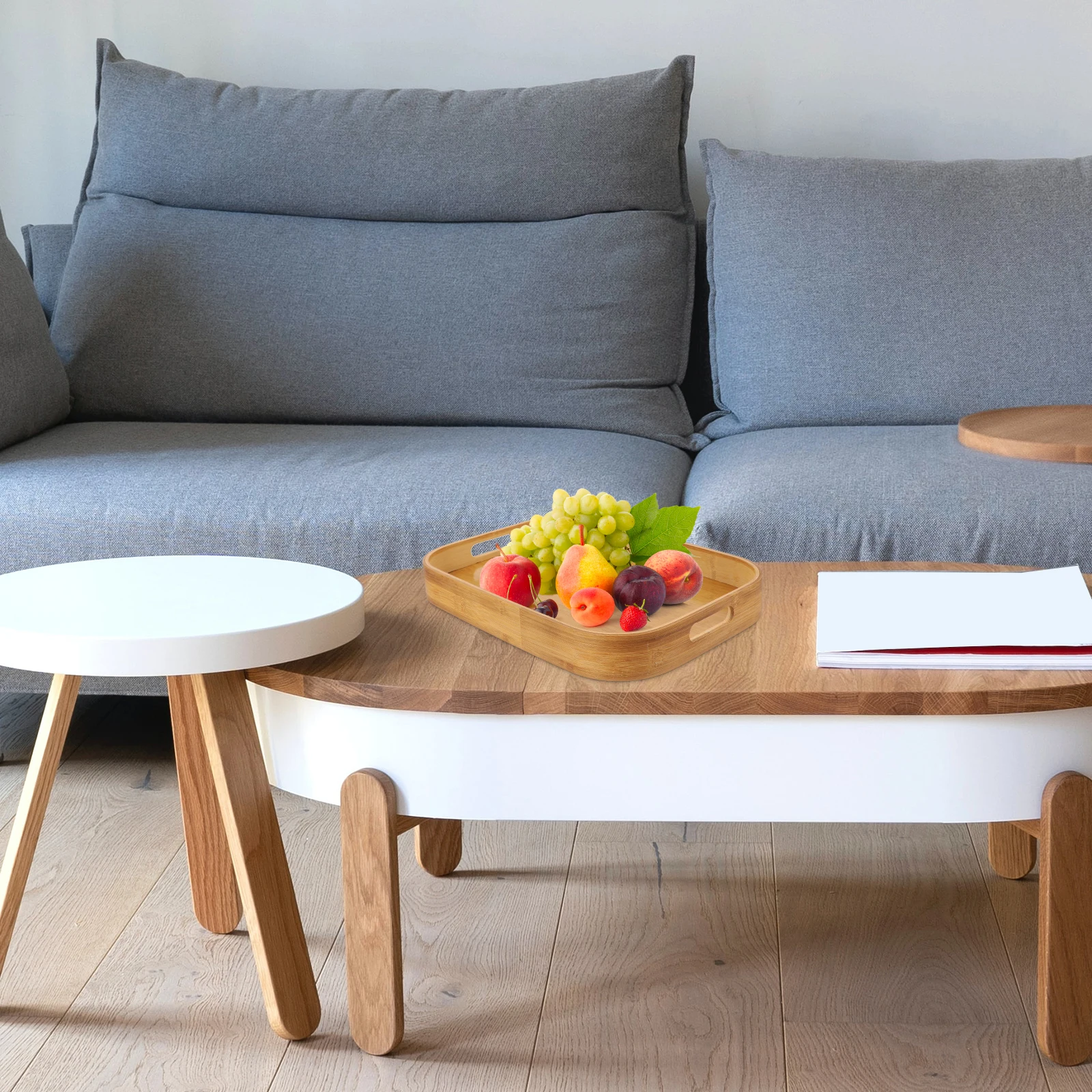 

1pc Bamboo Food Serving Tray Lightweight Portable Storage For Snack Fruit Dessert Tea Coffee Practical Home Hotel Spa Use