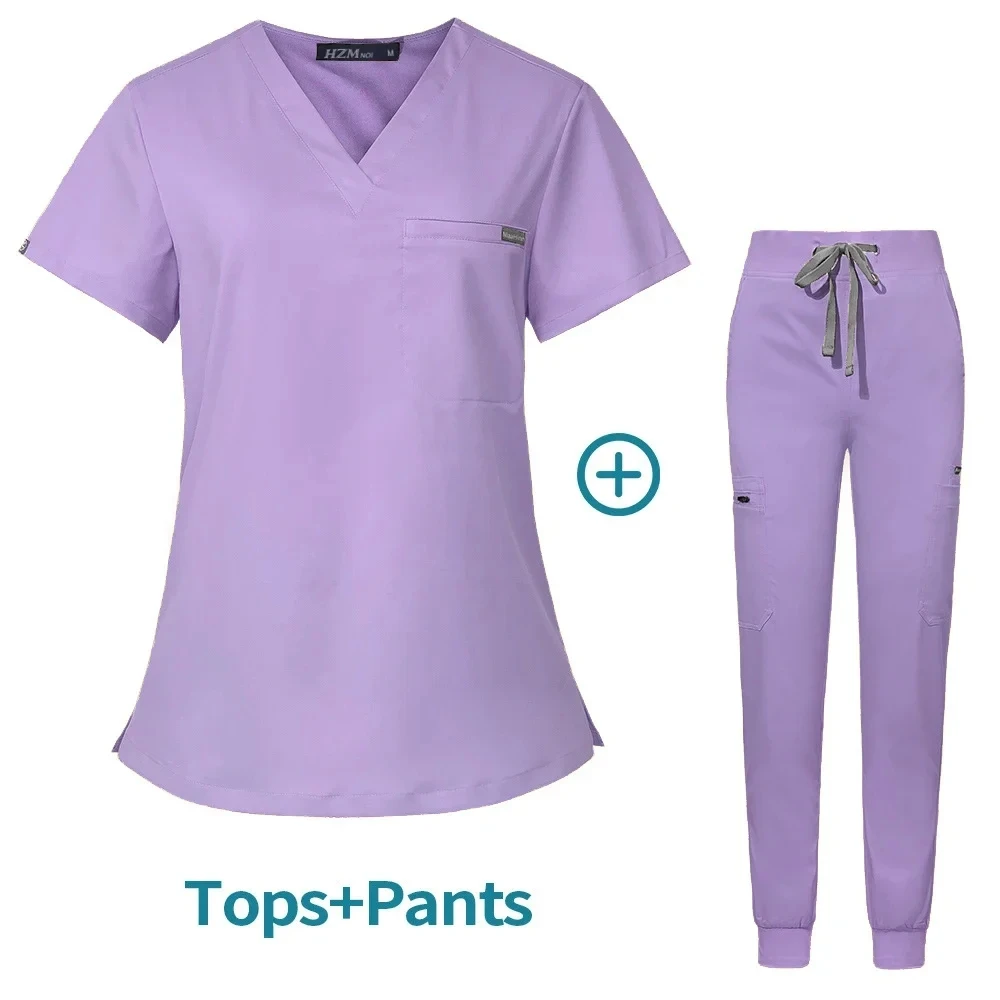 Anti-wrinkle Scrubs Breathable Hospital Uniforms Short Sleeve Stacked Scrunch Nursing Scrubs Women Drawstring Uniforme Sets