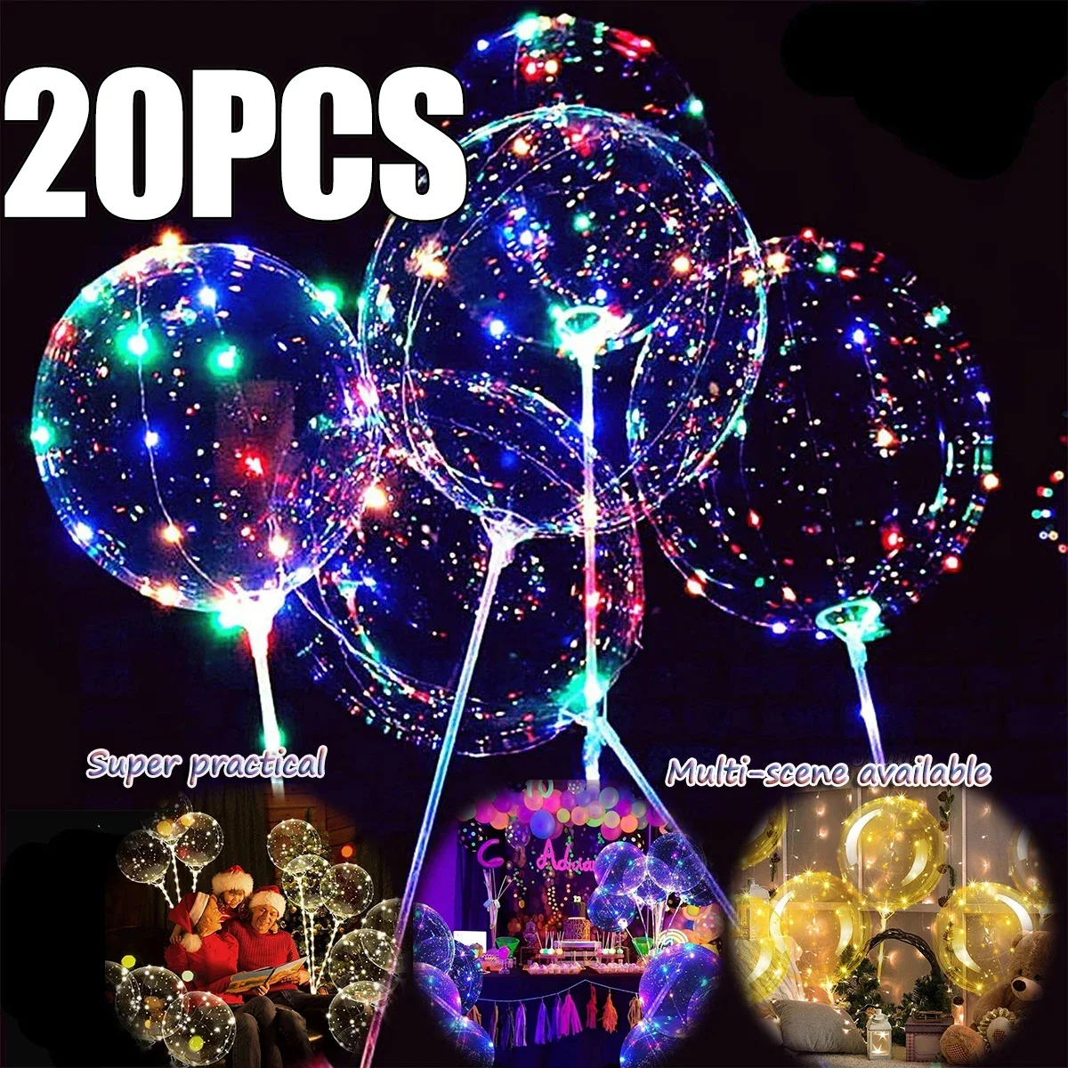 LED leuchten Luftballons leuchtenden Blasen ballon mit Lichterkette und Stöcken für Hochzeits feier Dekor