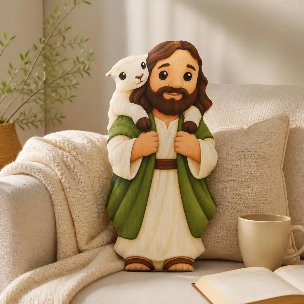 Jesus Good Shepherd Shaped Pillow Christian Faith Lamb Cushion Religious Throw Pillow Bible Inspired Home Decor Gift for Sofa
