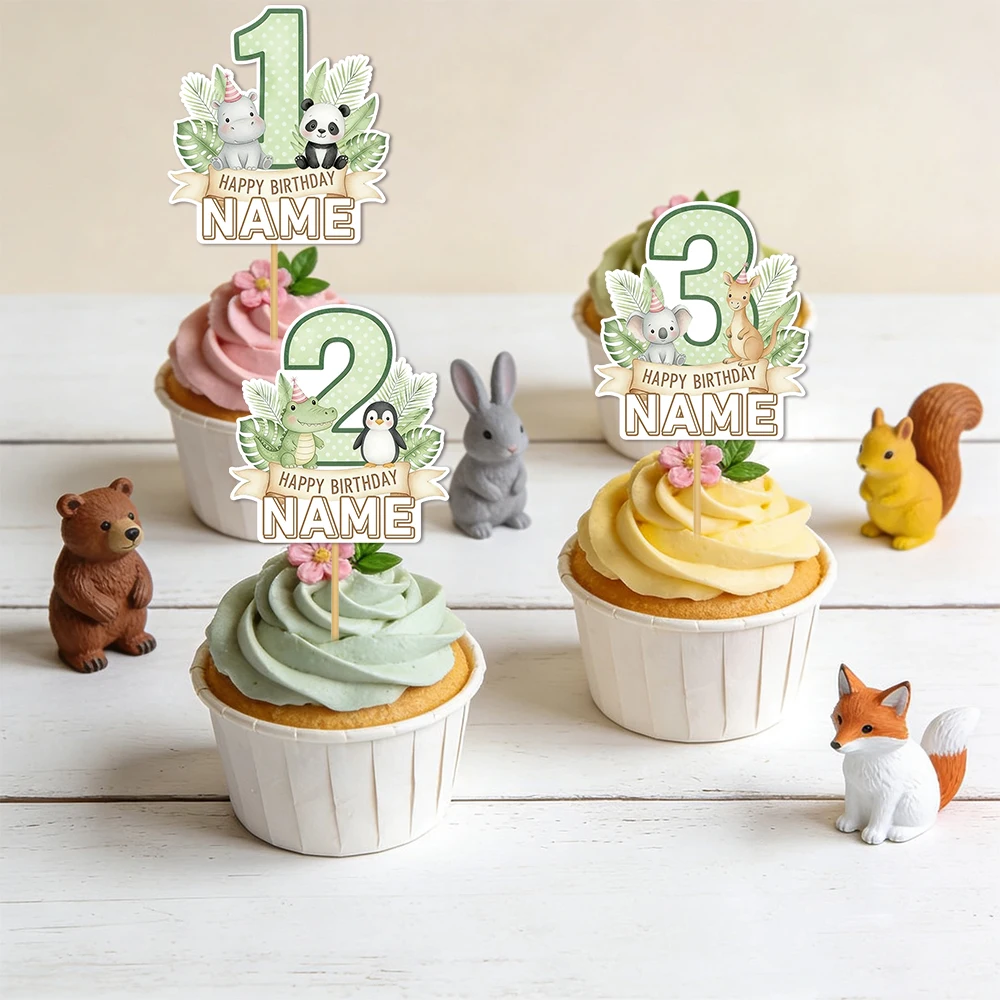6 stücke Benutzerdefinierte Name Dschungel Tier Party Kuchen Topper Kinder Geburtstag Kuchen Dekoration Dschungel Themen Party Liefert Baby Dusche Gefälligkeiten