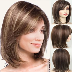 Soft Mommy Hair Gifts Short Brown Synthetic Wig Silk Straight Heat Resistant Ombre Hairstyle Costume Party Wigs for Women