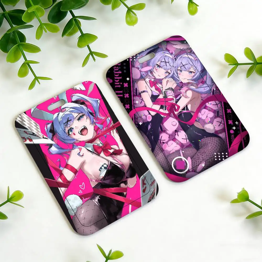 Cute Kawaii Rabbit Hole M-Miku ID Card Holder Neck Strap Pendant Door Holder Lanyards Keychain Work Credential Case Gift