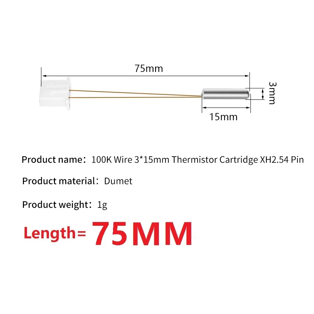 Sensor de alta temperatura, 100K NTC3950 Termistor, Dumet Wire, Catridge, Voron CR6, SE, Dragon Dragonfly, Mosquito, Mosquito, 3x15mm, Upgrade