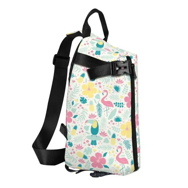 Fashion Flamingos Leaves Sling Bag for Cycling Camping Men Tropical pattern Chest Crossbody Backpack Shoulder Daypack