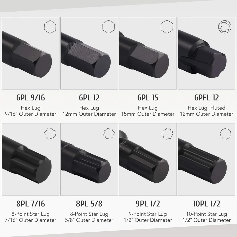 Универсальный комплект для снятия блока колес из 16 предметов для SAE и метрических гаек с проушинами