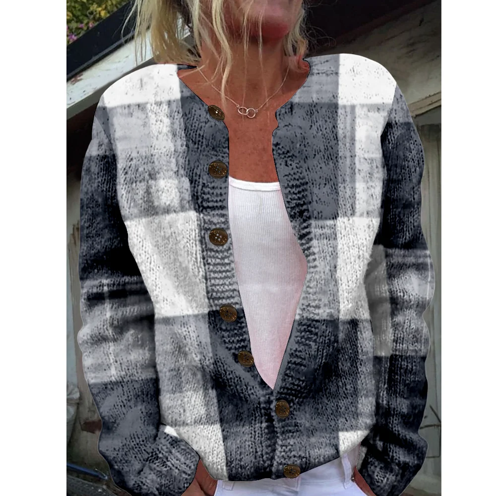 

Осень-зима вязаный клетчатый кардиган классический модный повседневный свитер уличная одежда женские свитера вязаный топ уютные джемперы модные