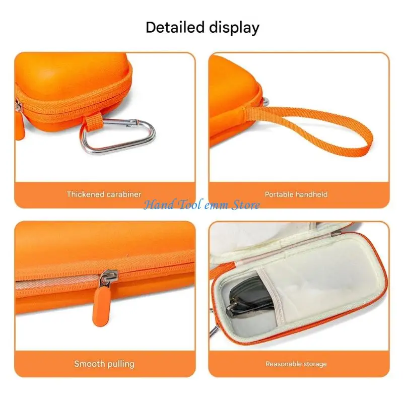 H37F Glasses Travel Case with Hard Shell, Zippers, 2 Storage Sections, Wrist Strap and Carabiner for Bag Carry, Desk Storage and