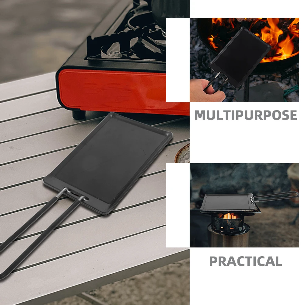 

2Pcs Single Grill Pan Stainless Steel Even Heating Portable Handheld Bbq Tray Picnic Baking Pan Stainless Steel Grill Plate