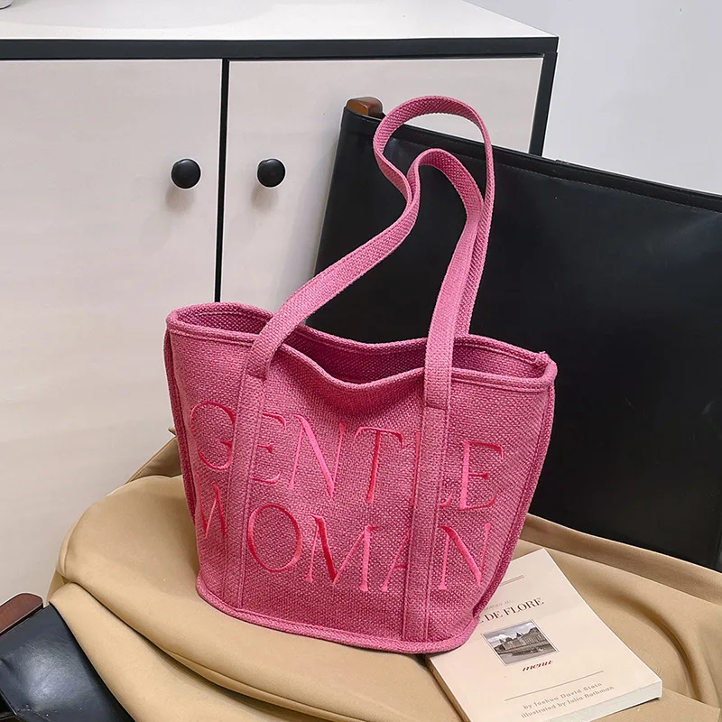 

2025 Embroidered Linen Tote Bag for Women Minimalist Shoulder Crossbody Purse Fashionable Handbag