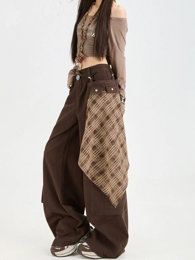 

Retro Maillard brown fart curtain Y2k vintage cargo jeans for women autumn 2025 new loose personality street trousers