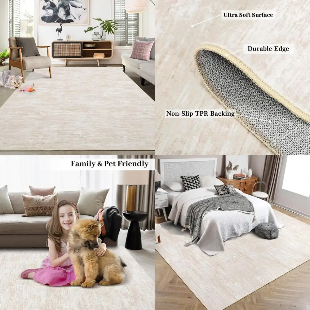 

Machine Washable 9x12 Rug for Living Room - Non-Slip, Stain Resistant, Modern Abstract Design for Bedroom or Contemporary Spaces