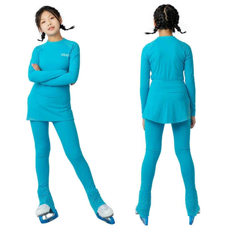 Figure Skating Suit Adult Girl Wool Lining Thickened Cold and Warm Skating Training Pants Set for Winter