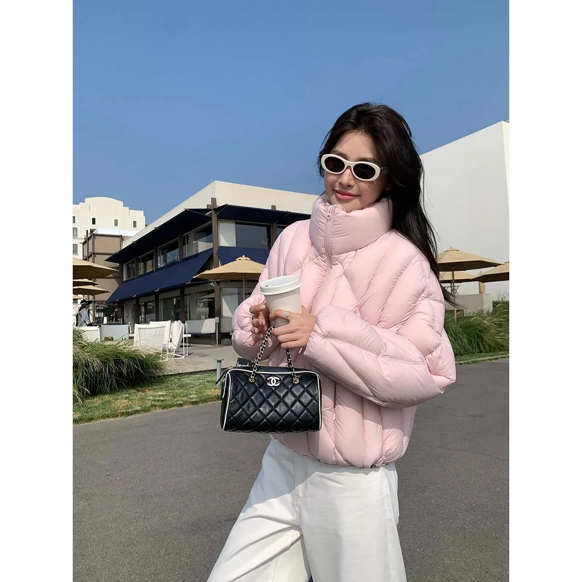 

Stand Collar Puff Short Jacket For Women White Duck Down Warm Coat