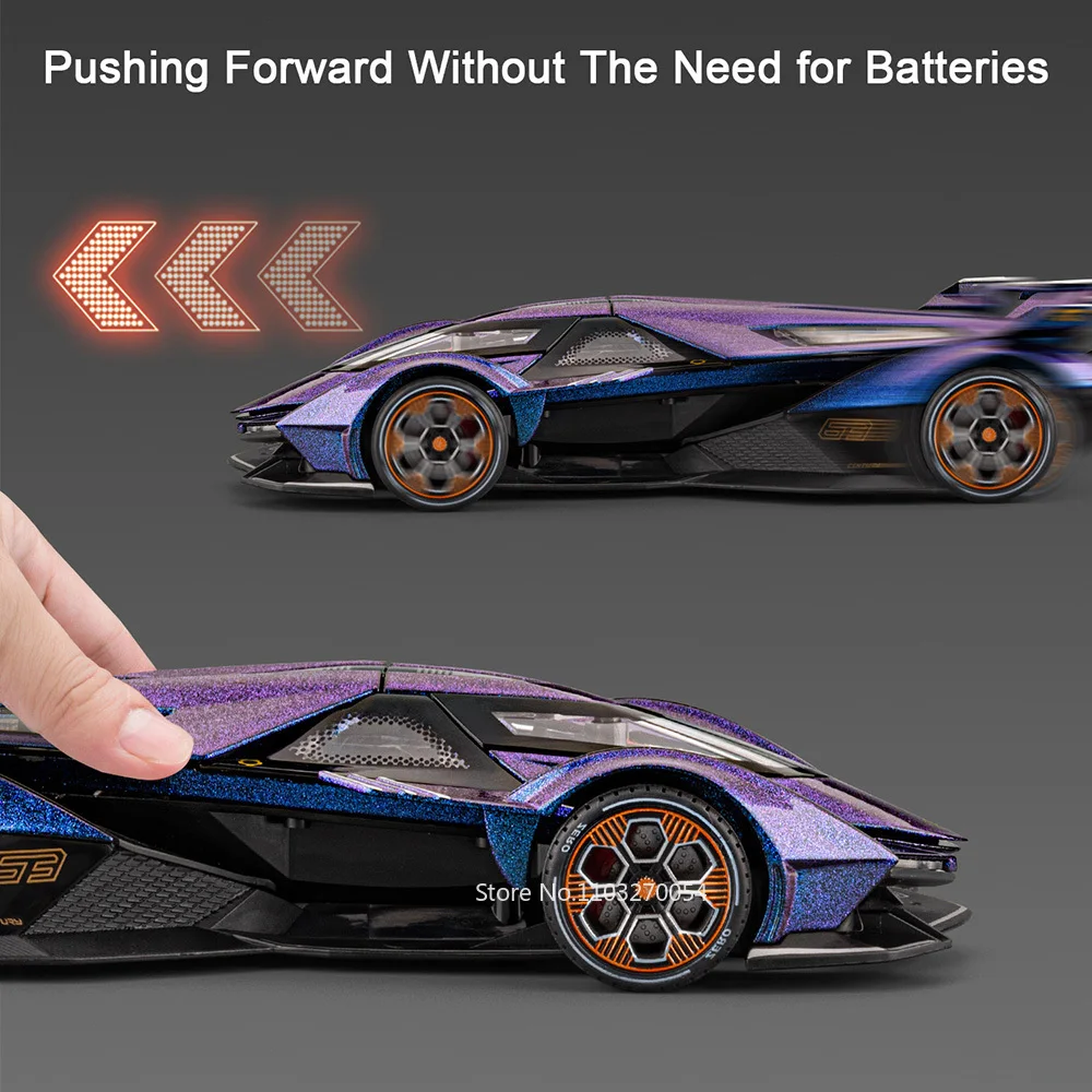 Lambor V12 SVJ63 1:24, modelo en miniatura de juguete, coche de aleación fundido a presión, sonido, luz, puertas extraíbles, coche deportivo abierto, regalo de Navidad para chico