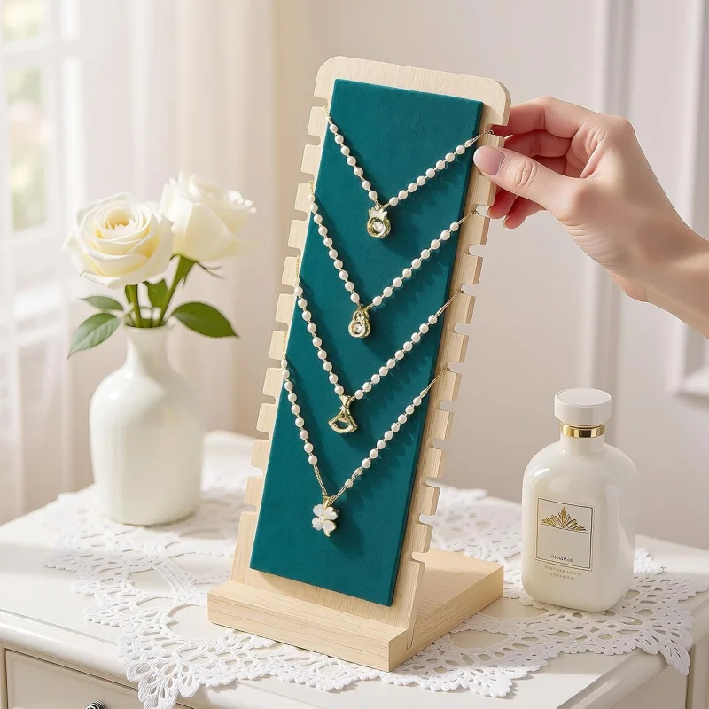 Natural Color Leather/Velvet Soft Mat Multiple Necklace Display Stand Necklace Bracelets Chains Organizer Holder for Home
