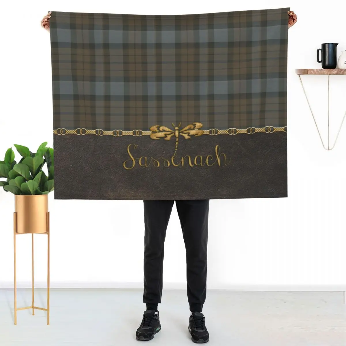 

Leather and tartan - Sassenach II Throw Blanket Compact Warm Blanket for Car Road Trip