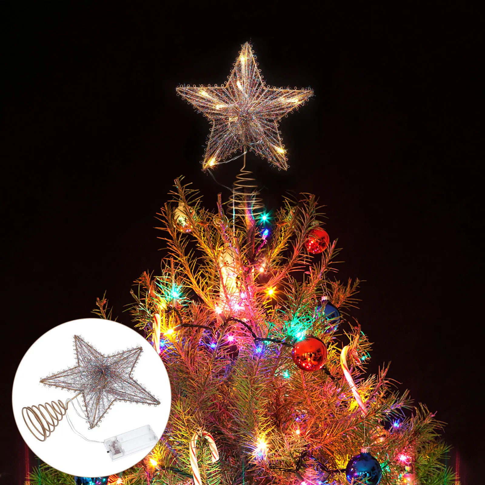 

Christmas Tree Star Topper Hollow Star Shape Iron LED Light Xmas Tree Decoration Xmas Party Atmosphere