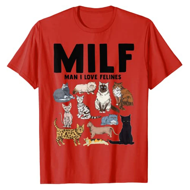 MILF Man I Love Felines Funny Cat Vintage T-Shirt Best Gift Idea for Cat-Mom or Cat-Dad Cute Aesthetic Clothes Graphic Tee Tops