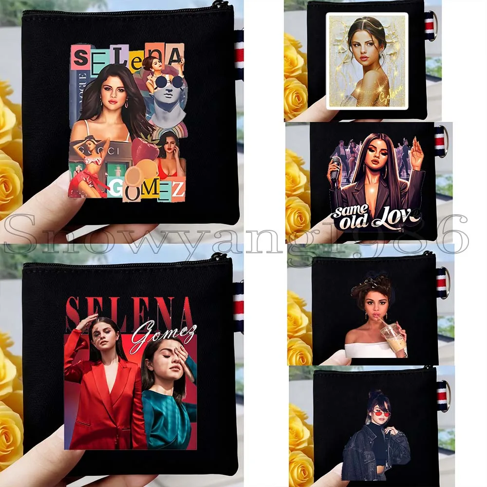 

6PCS Beautiful Selena Rare Portrait Music Singer Poster Fan Gifts Canvas Coin Purse Bag Small Key Storage Card Bag Wallet Pouch