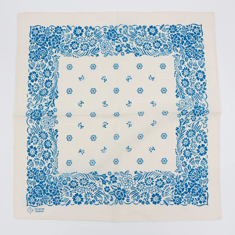 Ivory White Printed Blue Floral Bandanas Women Girl Headscarf Headband Neckerchief Headwear Square Scarf