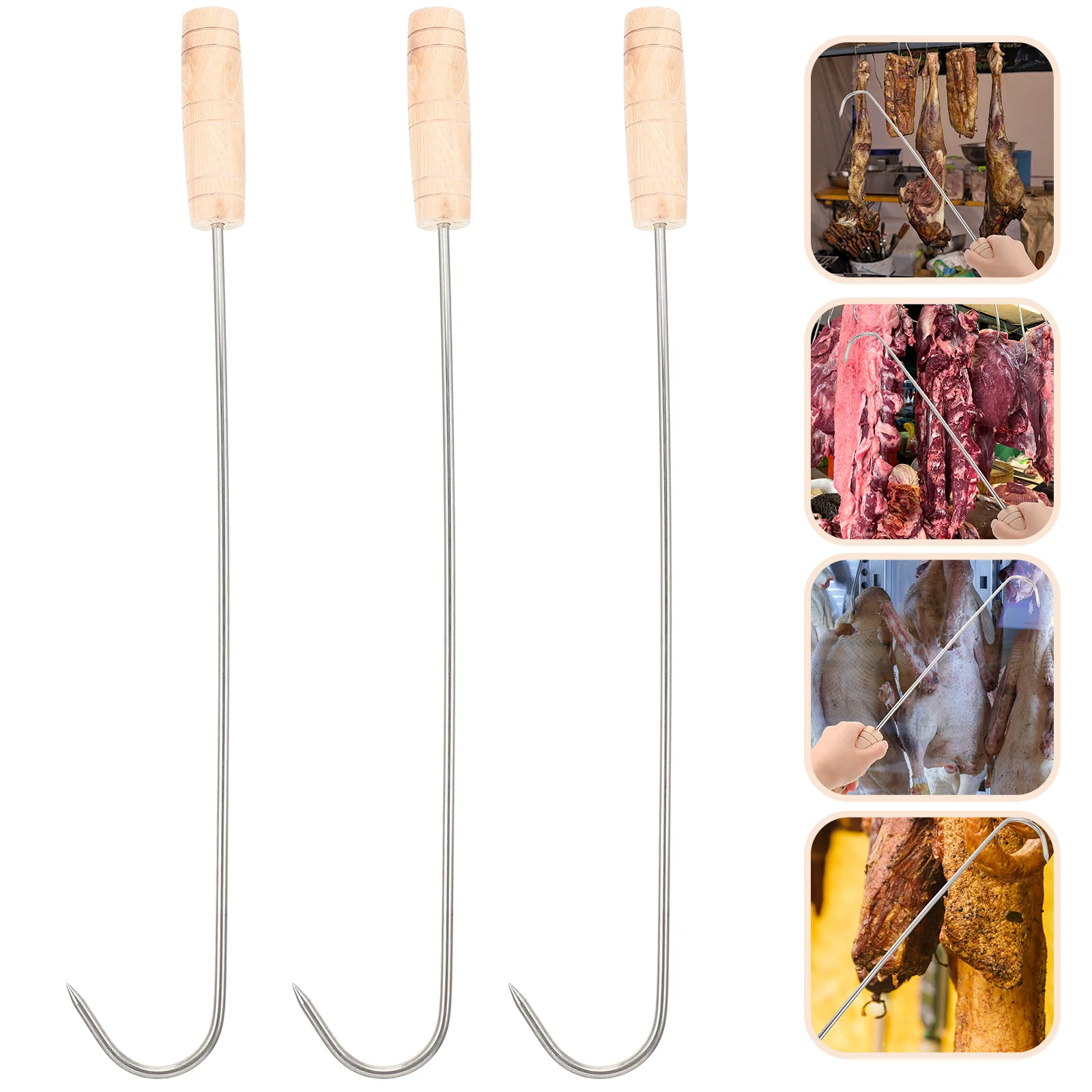 3 Pcs Food Flipper Barbecue Accessory Meat Processing Hooks Pigtail for Restaurant BBQ Stainless Steel Home