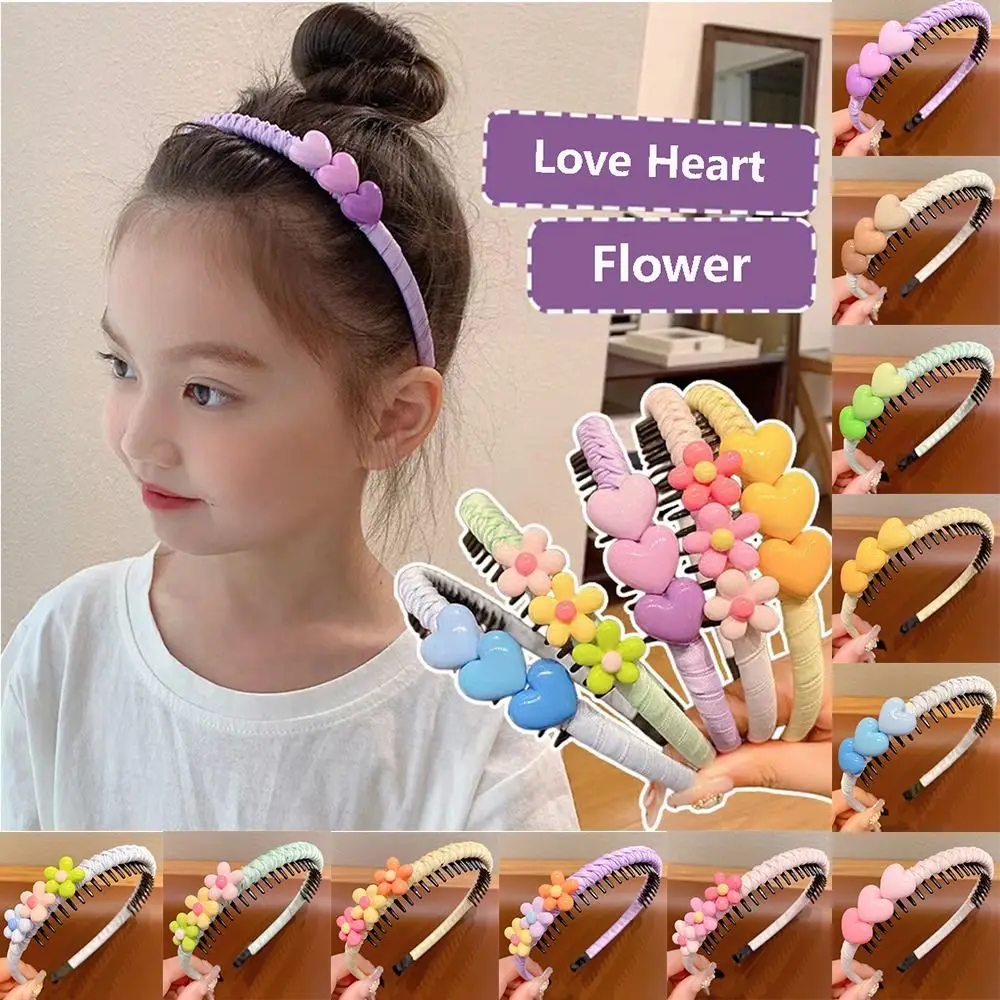 

Cartoon Love Hear Children Teethed Hair Hoop Korean Floral Flower Hair Band Kids