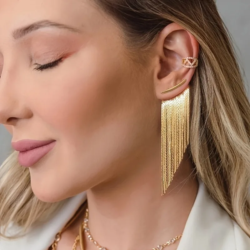 

Fashionable French Vintage Metal Style Tassel Earrings for Women Ear Piercing Wedding Trendy Woman Jewelry Women's Earrings