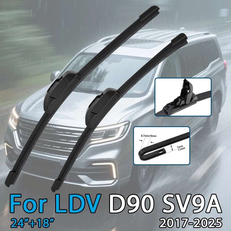 For LDV D90 SV9A 2017-2025 24''+18'' Car Wiper Blade Front Wipers Fit U Hook Arm Windscreen Auto Wiper Blades