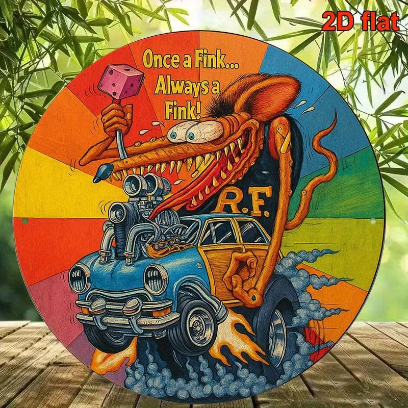 Letrero Metálico 2D, Diseño Vintage y Divertido de Coches, 'Once a Fink Always a Fink', Arte Psicodélico de Monstruos, Hot Rod, Carreras Callejeras, Decoración de Pared para Garaje