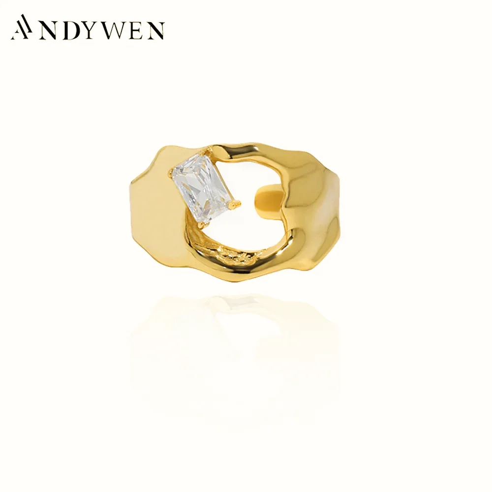 

ANDYWEN, новинка, искусственное серебряное, золотое, толстое, открытое, с изменяемым размером, кольцо в стиле рок, панк, регулируемое, женское, простое, роскошное, изящное ювелирное изделие