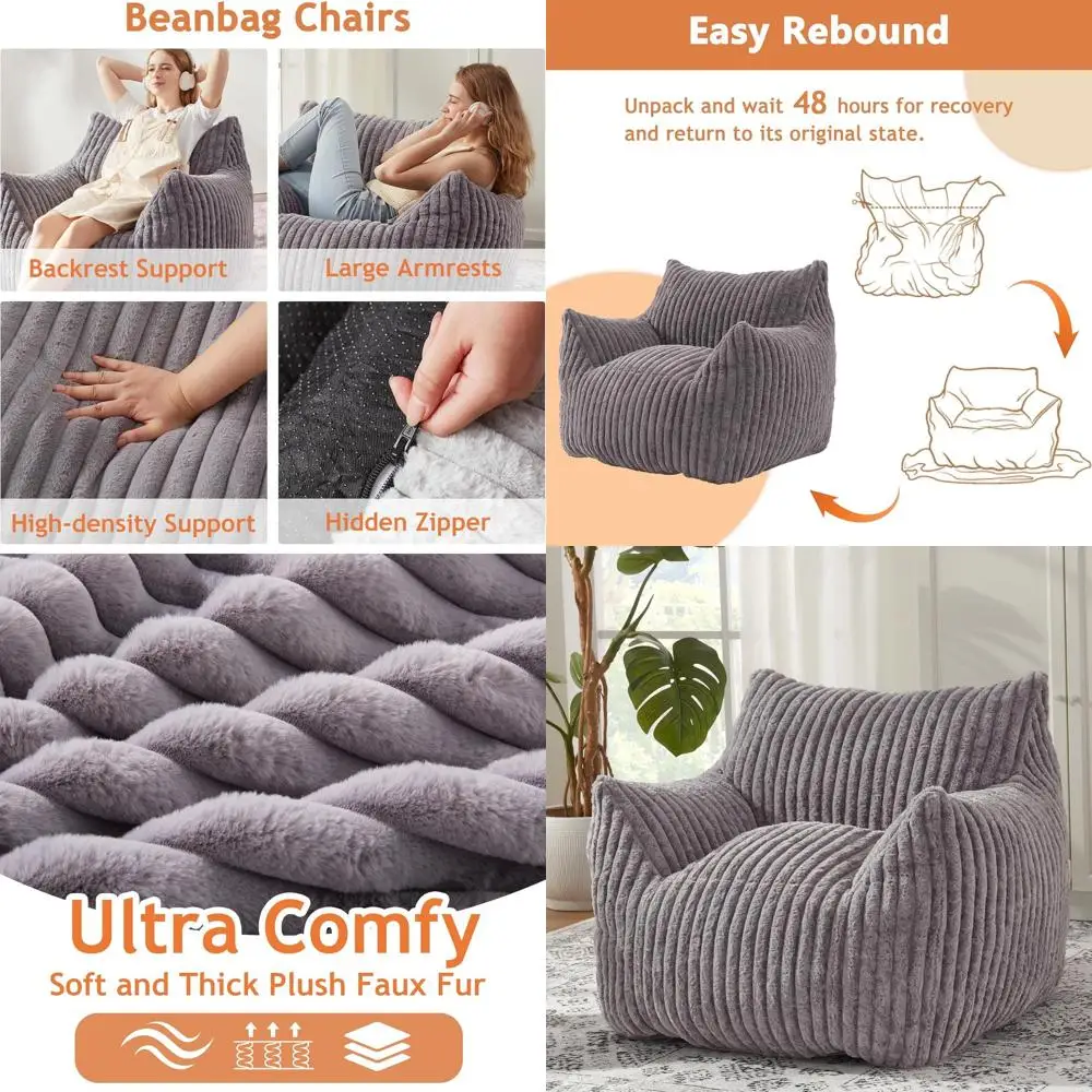 كراسي بين باج القطيفة الرقيقة مع مساند للذراعين - أريكة مريحة كسولة للمراهقين والكبار، مثالية لغرفة النوم وغرفة المعيشة وغيرها #1
