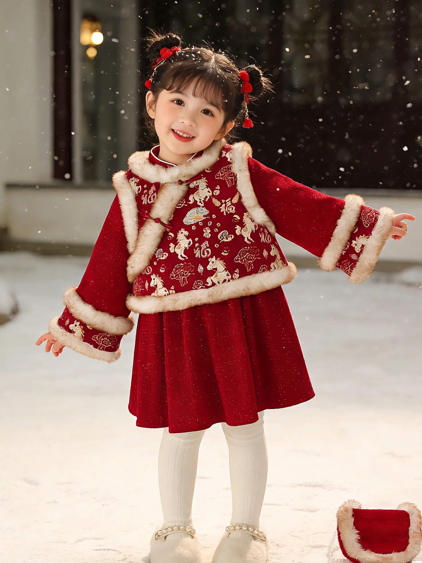 

Thiened Long Sve Hanfu Dr for Girls Winter New Sle Faionable Baby Girl Fce Lined Warm Year Dr Skirt