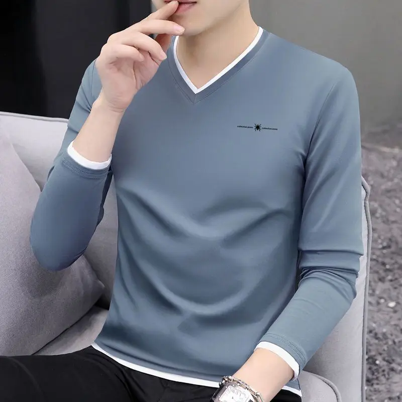 Spring Autumn New Solid Color Fashion Long Sleeve T-Shirts Man High Street Casual Loose Pure Cotton Youth All-match Pullovers