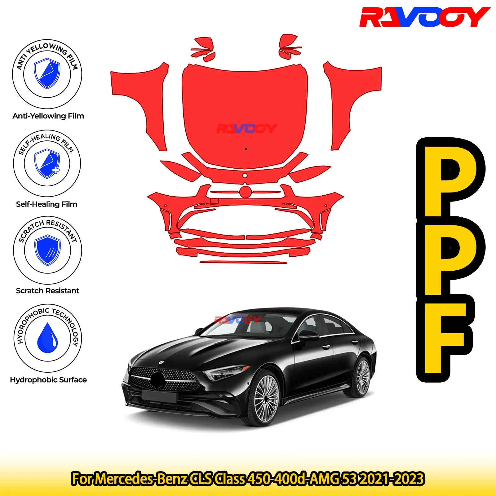 

For Mercedes-Benz CLS Class 450-400d-AMG 53 2021-2023 Glossy Matte Black Precut front PPF Kit Paint Protection Film