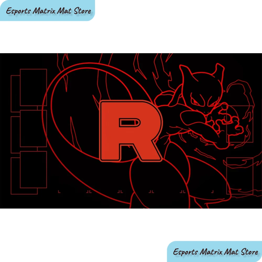 Tapete de Jogo Red Mewtwo Team Rocket TCG, Mouse Pad para Jogo de Cartas Pokémon, Tapete Grande Antiderrapante para Gamers