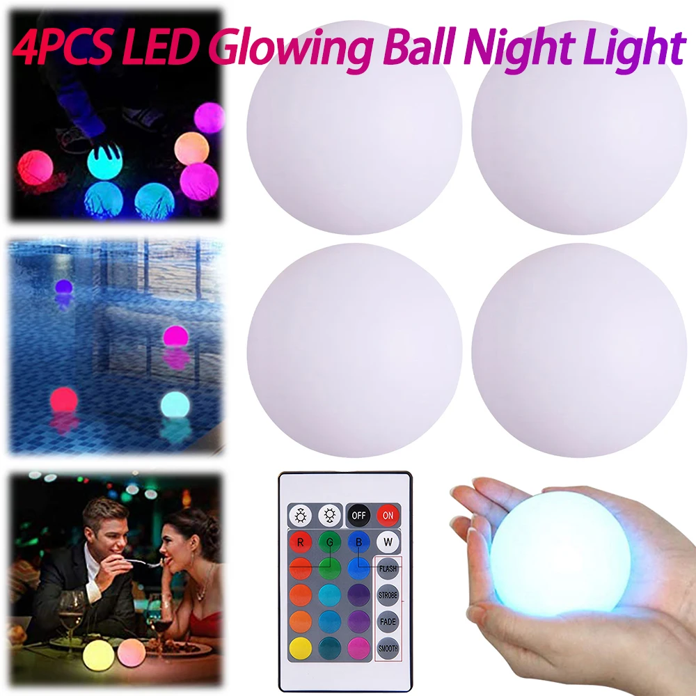LED كرة متوهجة ضوء الليل IP68 مقاوم للماء حمام سباحة مصباح الحفلات 16 ألوان حديقة مضيئة LED الكرة عطلة ديكور المنزل