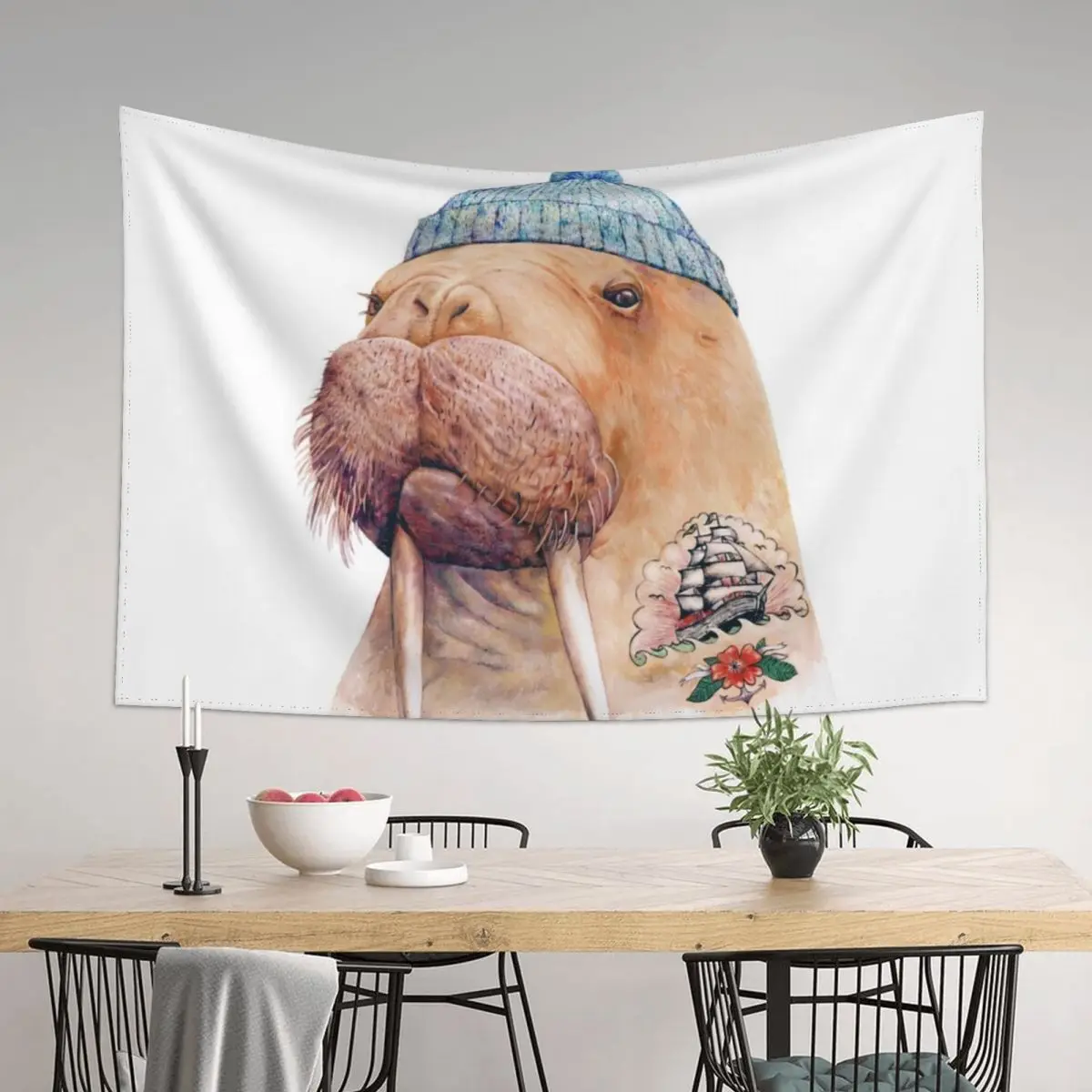 

Tattooed Walrus Tapestry Decoration Aesthetic Wall Hanging Decor Decor For Room Cute Room Decor Tapestry