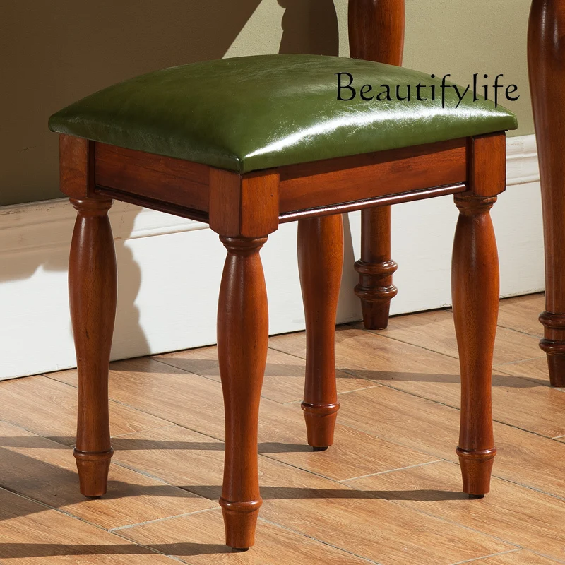 American-Style Solid Wood Guzheng Stool Bedroom Small Square Stool European-Style Simple Living Room Dressing Table Chair