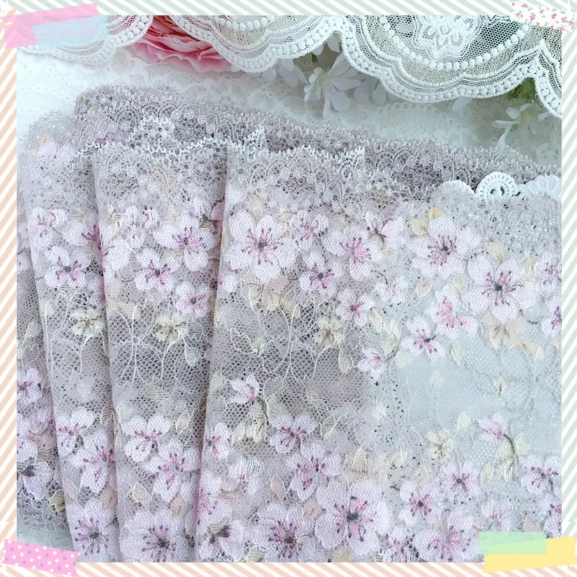 Tissu en dentelle Tulle élastique à fleurs roses de 17CM de large, pour sous-vêtements, soutien-gorge, garniture à franges, robe de mariée, rideau, décoration, matériaux de couture