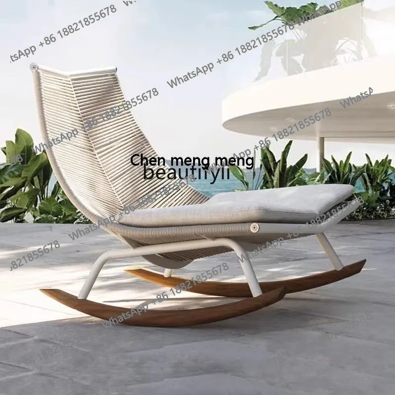 

Outdoor rocking chair balcony casual coffee table, garden courtyard outdoor lounge chair adult Nordic rattan lazy sofa H