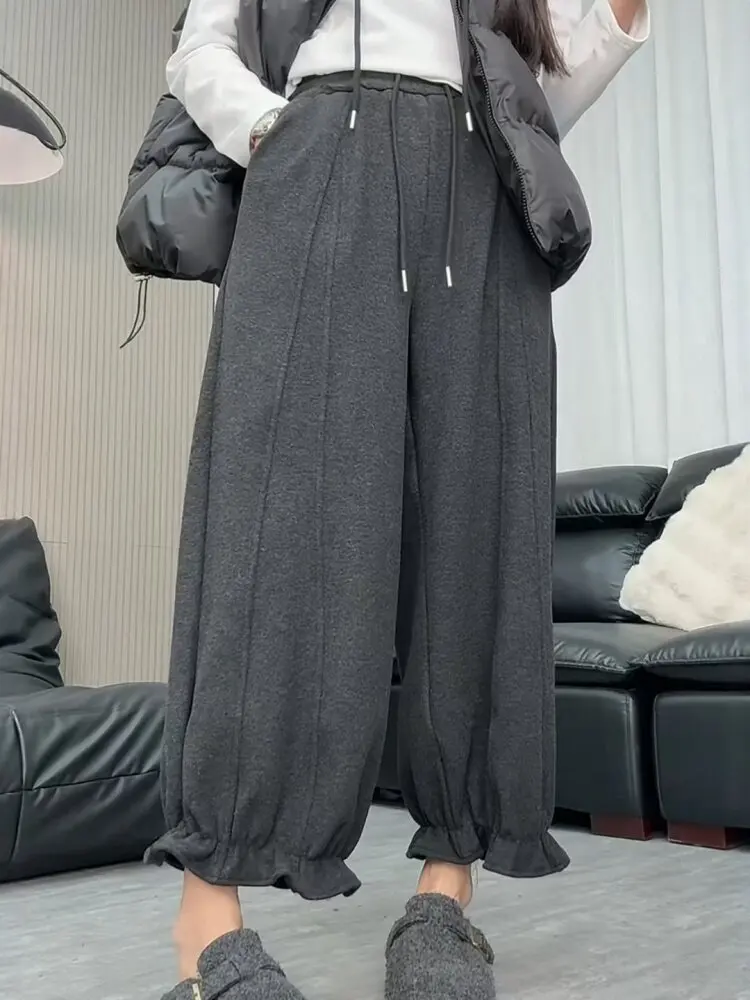 Pantaloni a gamba larga in pizzo dolce profondo occhi Pantaloni a nove punte dimagranti a vita alta autunno inverno da donna Coreano Sle Pendolarismo Vento