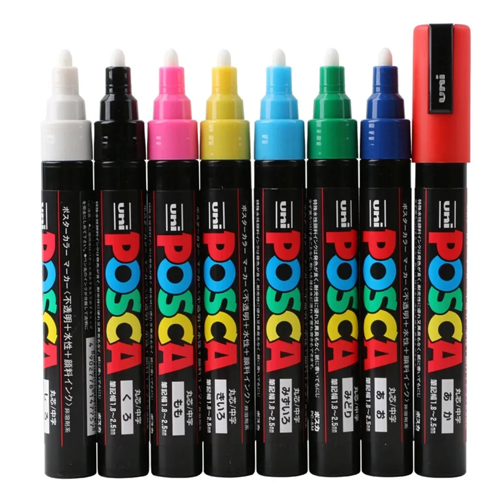 1pcs Japan Uni POSCA Marking Pen PC-5M Acrylic POP Poster Graffiti Painting 1.8-2.5mm Quick Drying Waterproof Art Supplies